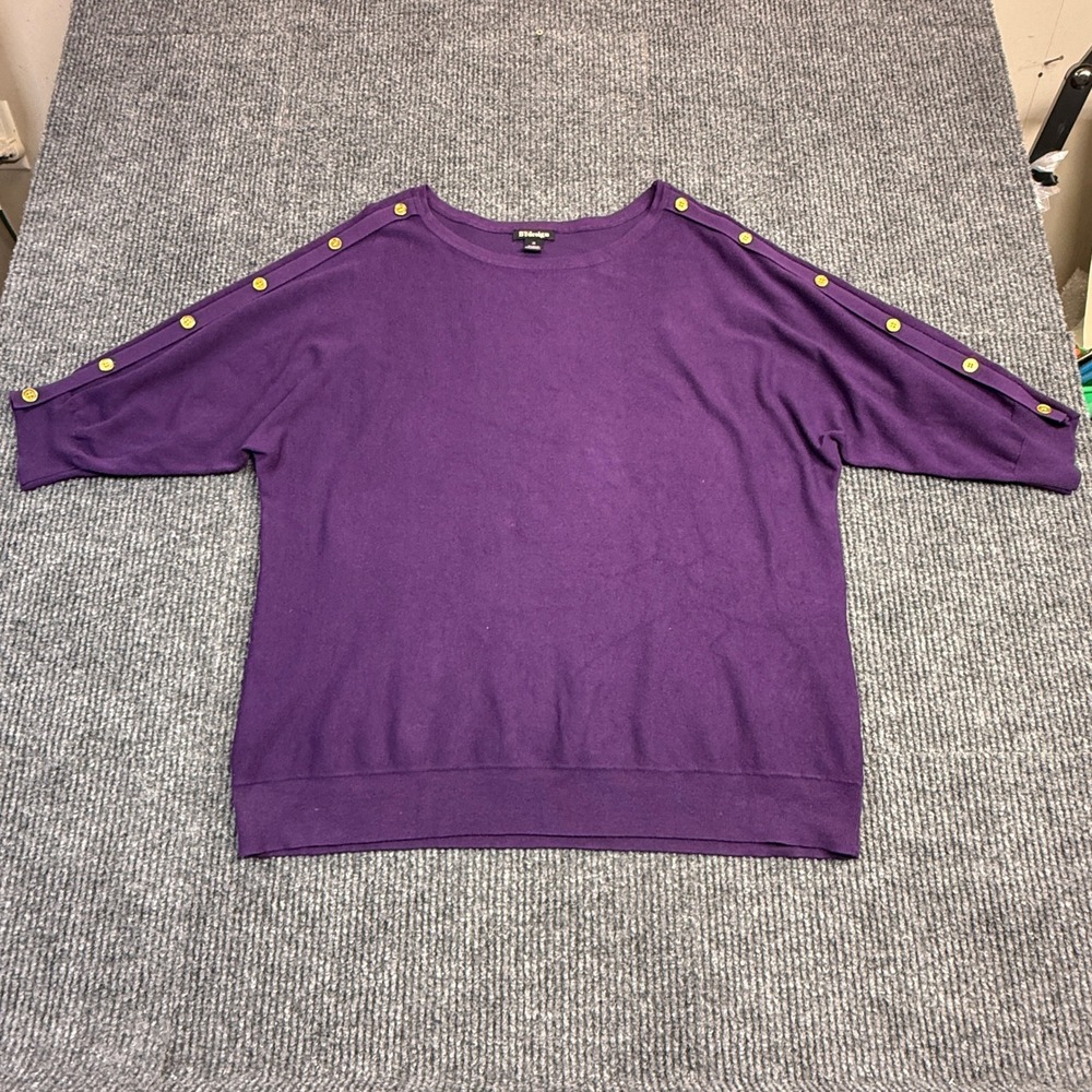 BYdesign Purple Button Sleeve Knit Top Size 2X Womens Dolman Boat Neck Sweater